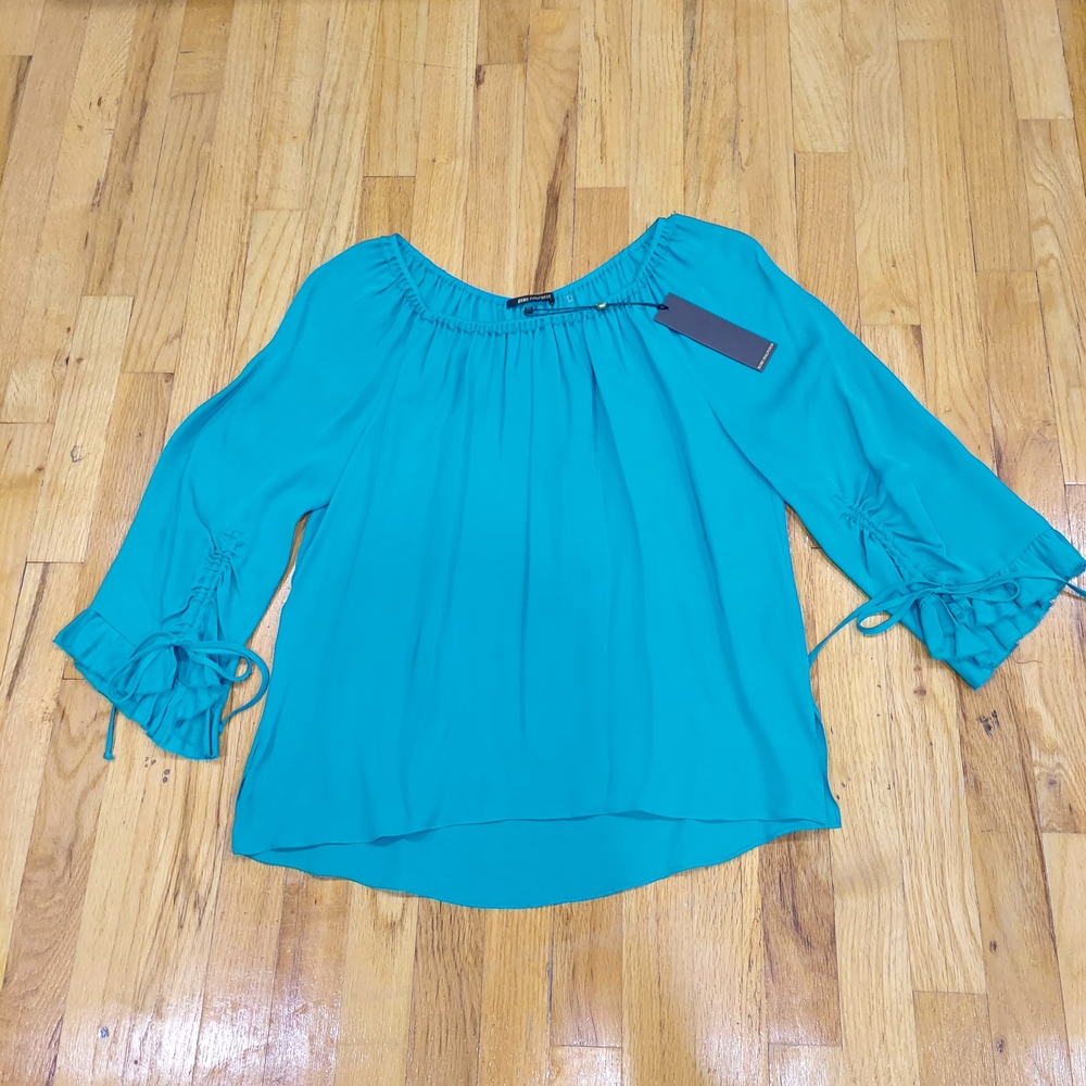Kobi Halperin Teal Blouse with Ruffle Details
